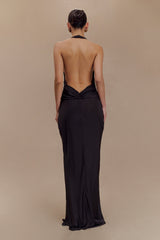 Rinna Satin Halter Maxi Dress - Black
