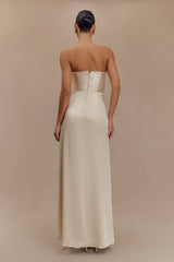 Larissa Satin Maxi Dress With Ruched Petals - Blush Gold