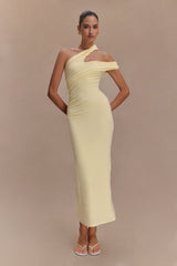 Anastasia One Shoulder Modal Midi Dress - Pale Lemon