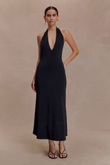 Genie Slinky Halter Midi Dress - Black