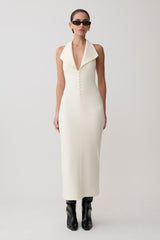 Annita Crepe Halter Midi Dress - Ivory