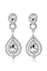 Bridal Wedding White Crystal Teardrop Pendant Earrings