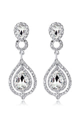 Bridal Wedding White Crystal Teardrop Pendant Earrings