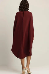 Burgundy Sheath High Neck Midi Formal Dress With Shawl