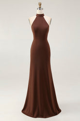 Halter Coffee Mermaid Long Formal Dress
