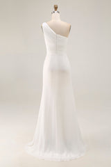 Ivory One Shoulder Ruched Maxi Dress with Slit