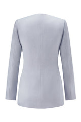 Grey Blue Long Sleeve 2 Piece Women Prom Suit