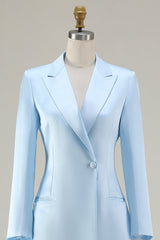 Sky Blue Peak Laplel Midi Business Casual Dress with Long Sleeves