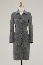 Dark Grey Tweed Pencil Business Casual Dress with Long Sleeves