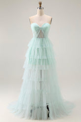 Light Green Sweetheart Corset A-Line Prom Dress With Ruffles