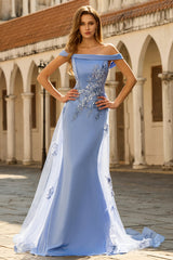 Off The Shoulder Grey Blue Mermaid Mother Of the Bride Dress With Appliques