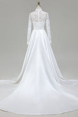 Modest Ivory A-Line High Neck Long Sleeve Wedding Dress With Lace