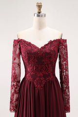 Cabernet A Line Long Sleeve Chiffon Mother Of the Bride Dress with Appliques