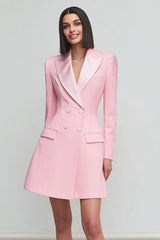 Pink A-Line Peak Lapel Blazer Dress