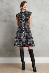 Tweed A-Line Black High Neck Work Dress