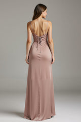 Desert Rose Sheath Spaghetti Straps Long Formal Dress With Slit