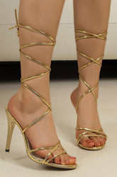 Golden Gladiator Strappy Open Toe Stiletto Heel Sandals