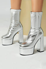Black Round Toe Platform Chunky Heel Ankle Boots