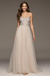 Strapless A-Line Ivory Sequin Prom Dress