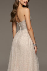 Strapless A-Line Ivory Sequin Prom Dress