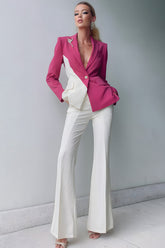 White Colorblock Nothched Lapel 2-Piece Women Suits