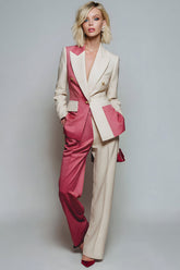 2-Piece Peak Lapel Coral Ivory Colorblock Women Suits