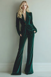 Dark Green Slim Fit 2-Piece Velevt Women Suits