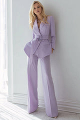 2-Piece Lilac Slim Fit Women Suits With Belt
