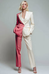 2-Piece Coral Ivory Colorblock Peak Lapel Women Suits