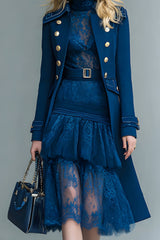 Dark Blue Double Breasted Prom Blazer