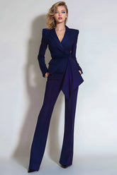 Dark Purple 2-Piece Women Suits With Sash