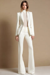 White 2-Piece Peak Lapel Prom Suits With Beading