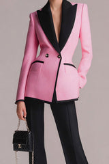 Black Pink Slim Fit Peak Lapel 2 Piece Women Suits
