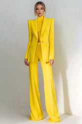 Yellow Peak Lapel Long Sleeve Slim Fit Women Suits