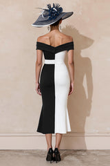 Black and White Off The Shoulder Mermaid Midi Dress