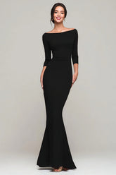 Simple Mermaid Bateau Neck Black Tie Dress