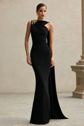 Mermaid Black Long Formal Dress with Sash