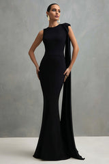 Black Mermaid Maxi Formal Dress With Sash