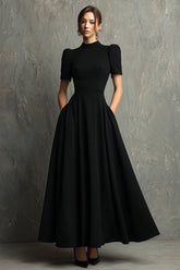 Black A-Line High Neck Long Formal Dress