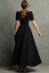 Black A-Line High Neck Long Formal Dress