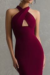 Mermaid Halter Burgundy Long Formal Dress