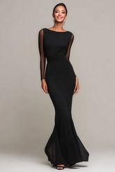 Black Mermaid Boat Neck Formal Dress with Long Sleeves