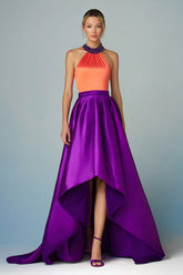 Orange and Purple Hlater A-Line Satin High-Low Formal Dress
