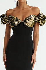 Elegant Off The Shoulder Sheath Black Formal Dress