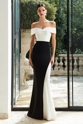 Sheath Off The Shoulder Black and White Formal Dress