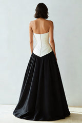 Sweetheart Black and White Ruched A-Line Formal Dress