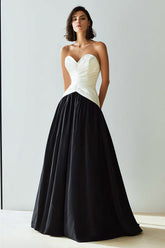 Sweetheart Black and White Ruched A-Line Formal Dress