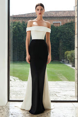 Off The Shoulder Mermaid Black and White Formal Dress