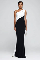 Mermaid Black and White One Shoulder Formal Dress