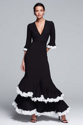 Ruffled Mermaid Black and White V-Neck Formal Dress